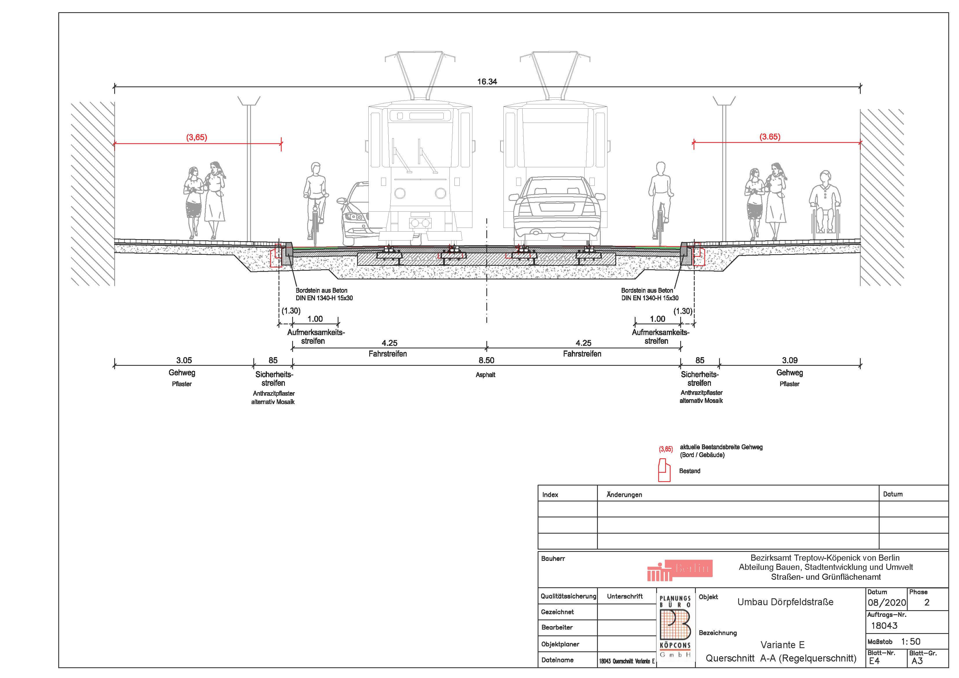 Querschnitt AA — Umgestaltung der Dörpfeldstraße, Vorplanung — meinBerlin